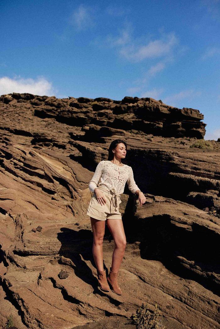 La Petite étoile Gilet En Maille Brodé Beige - Maylin