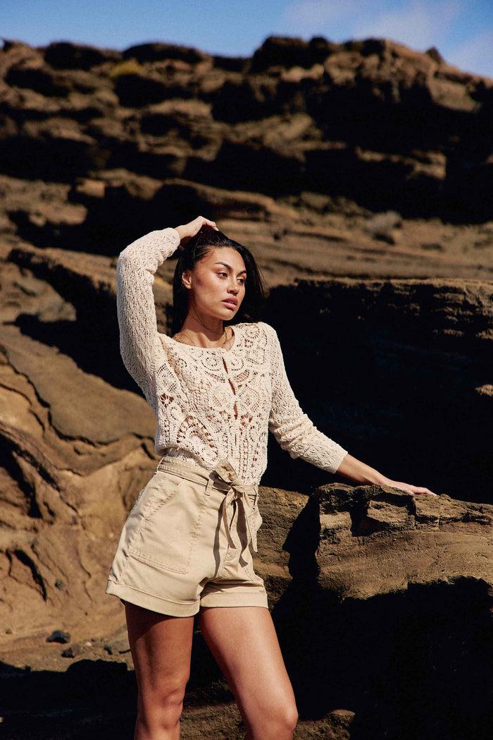 La Petite étoile Gilet En Maille Brodé Beige - Maylin