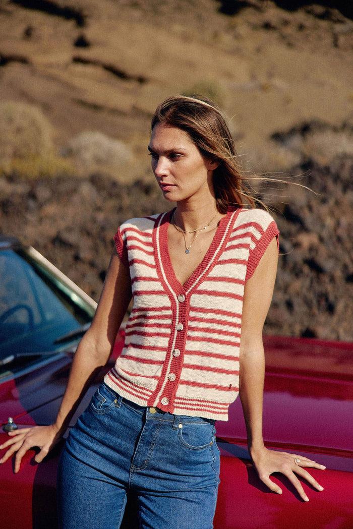 La Petite étoile Gilet Sans Manches Blanc/rose - Meera