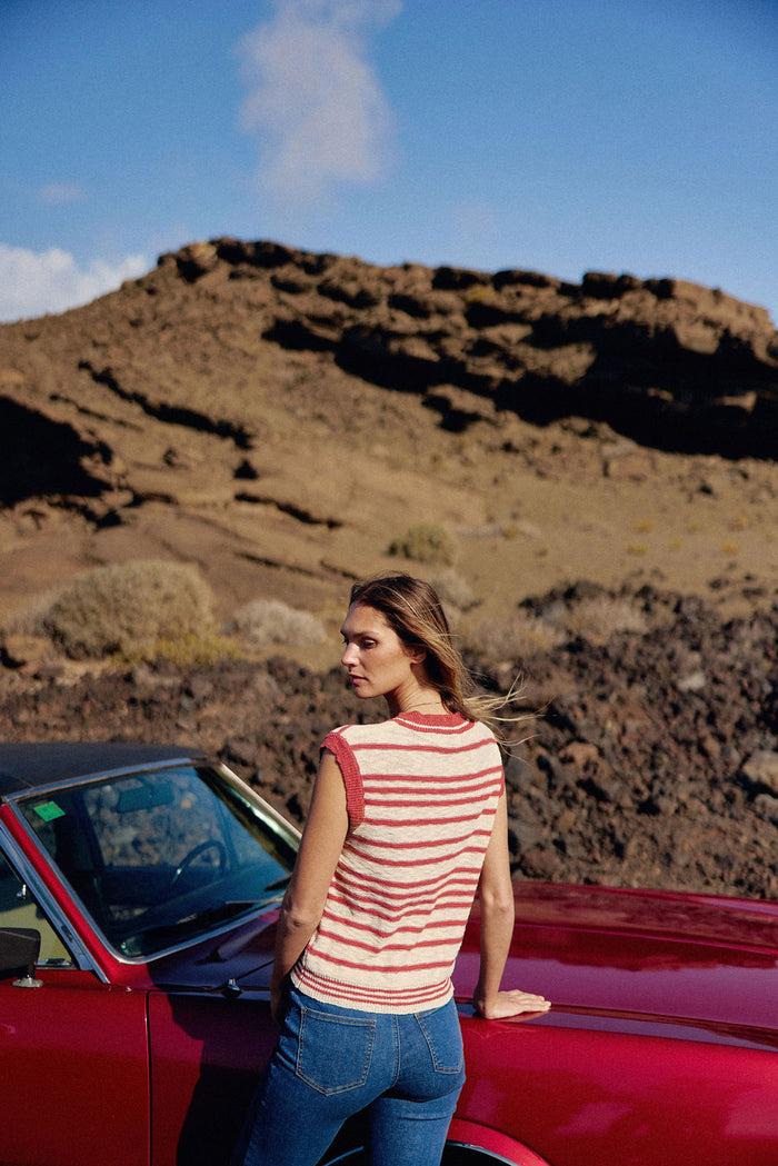 La Petite étoile Gilet Sans Manches Blanc/rose - Meera