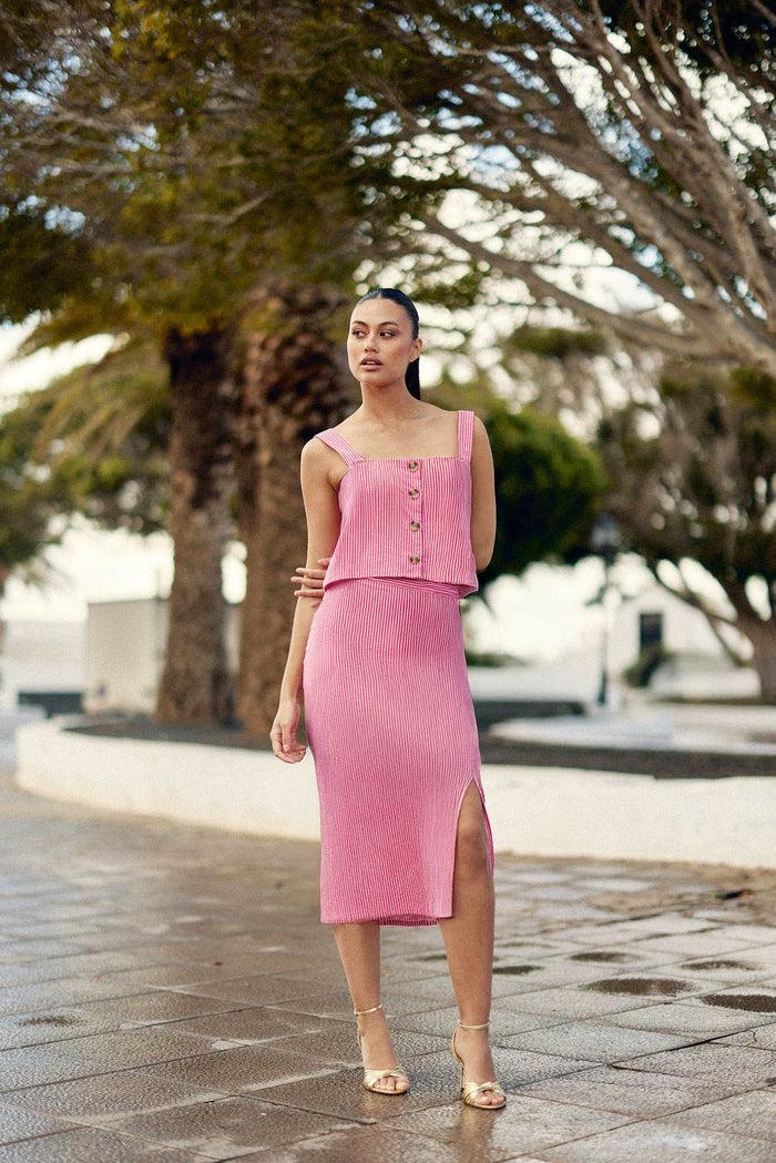 La Petite étoile Jupe Midi à Rayures Rose/écru - Jolina