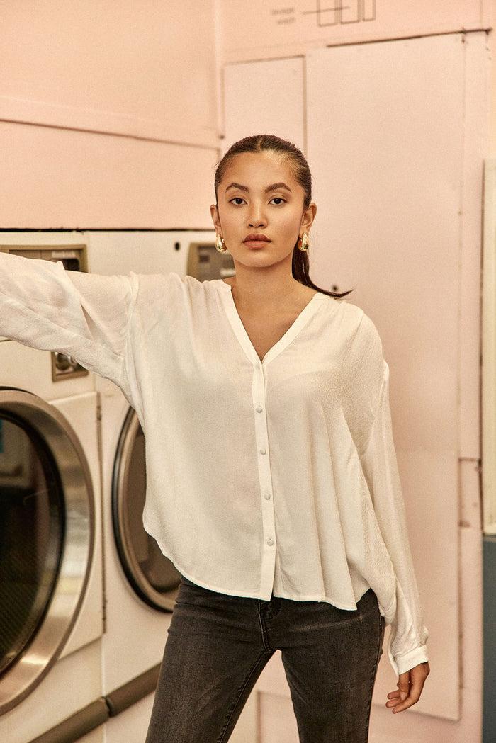 La Petite étoile Blouse Col V Blanc - Bolia