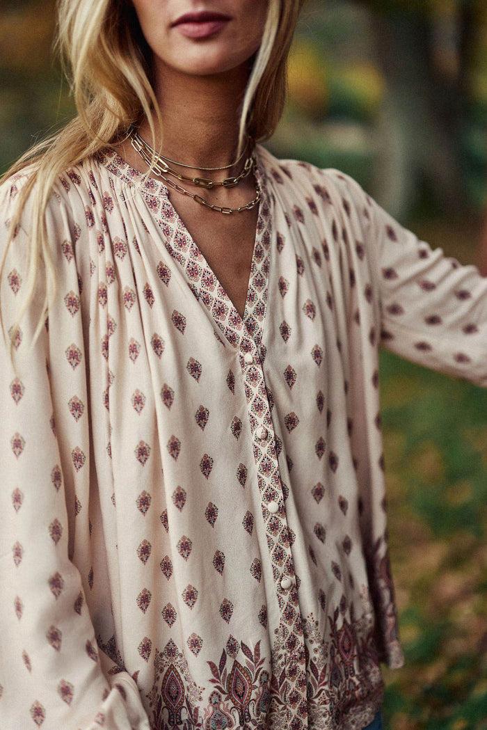 la petite étoile Blouse col V floral - Brune