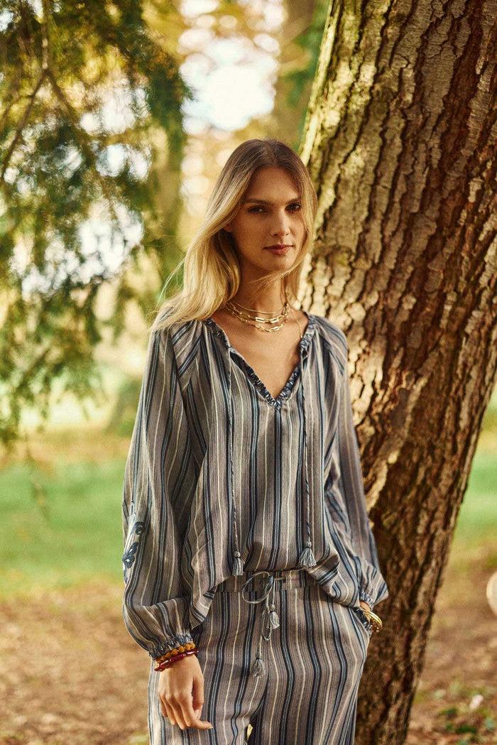 La Petite étoile Blouse Col V Rayé Bleu - Bahati