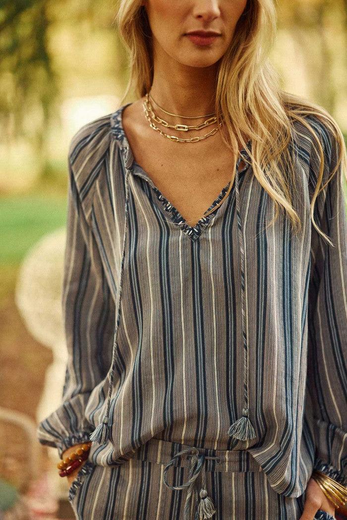 La Petite étoile Blouse Col V Rayé Bleu - Bahati