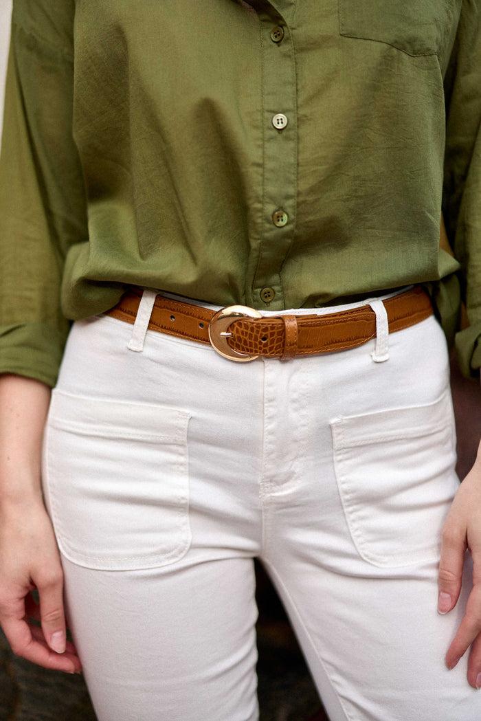 la petite étoile Ceinture cuir croco camel - Aiden