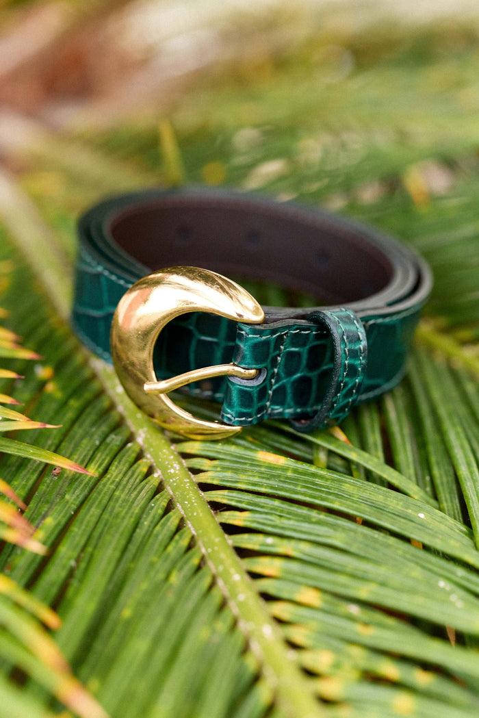 la petite étoile Ceinture cuir croco vert - Aiden