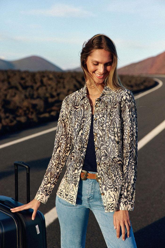 la petite étoile Chemisier droit ikat bleu - Clea