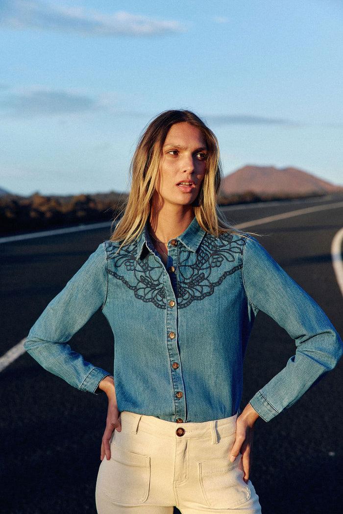 La Petite étoile Chemisier En Denim Stone - Clémence