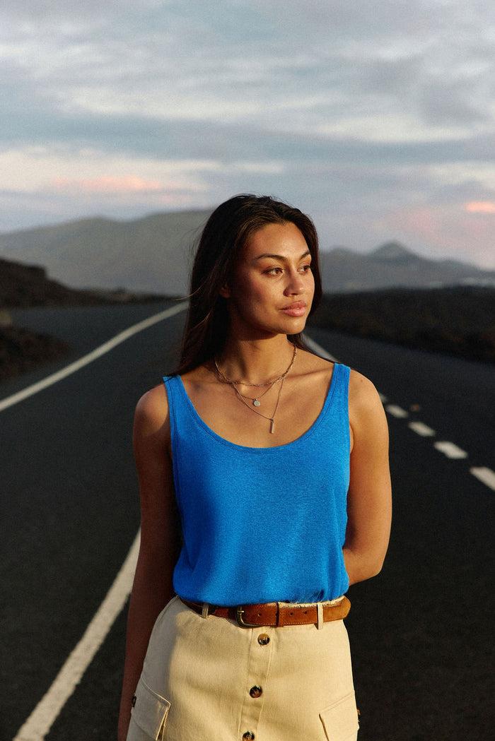 la petite étoile Débardeur col rond bleu - Diane