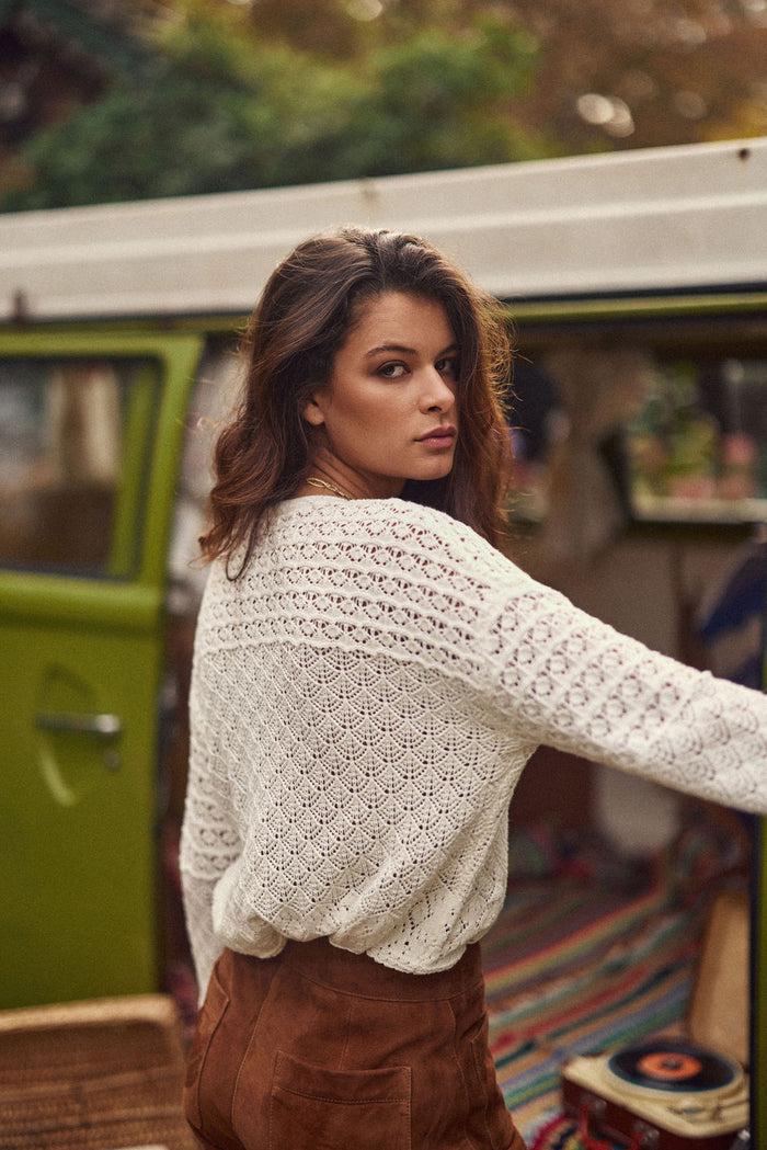 La Petite étoile Gilet Col V écru - Mia