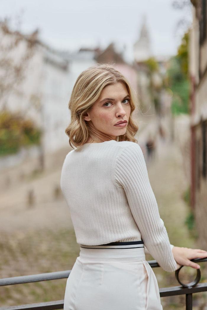 La Petite étoile Gilet Col V écru - Mina