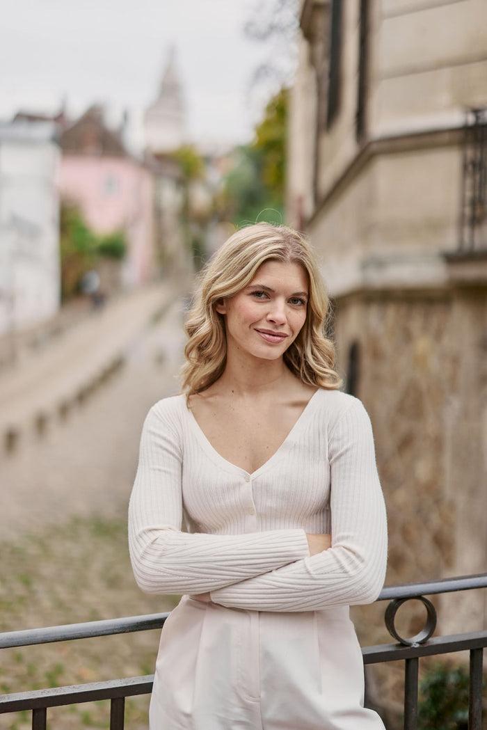 La Petite étoile Gilet Col V écru - Mina