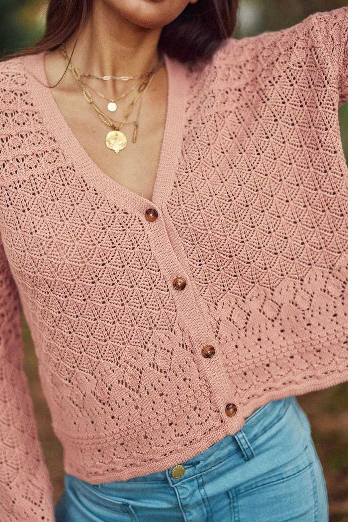 la petite étoile Gilet col V rose poudrée - Mia