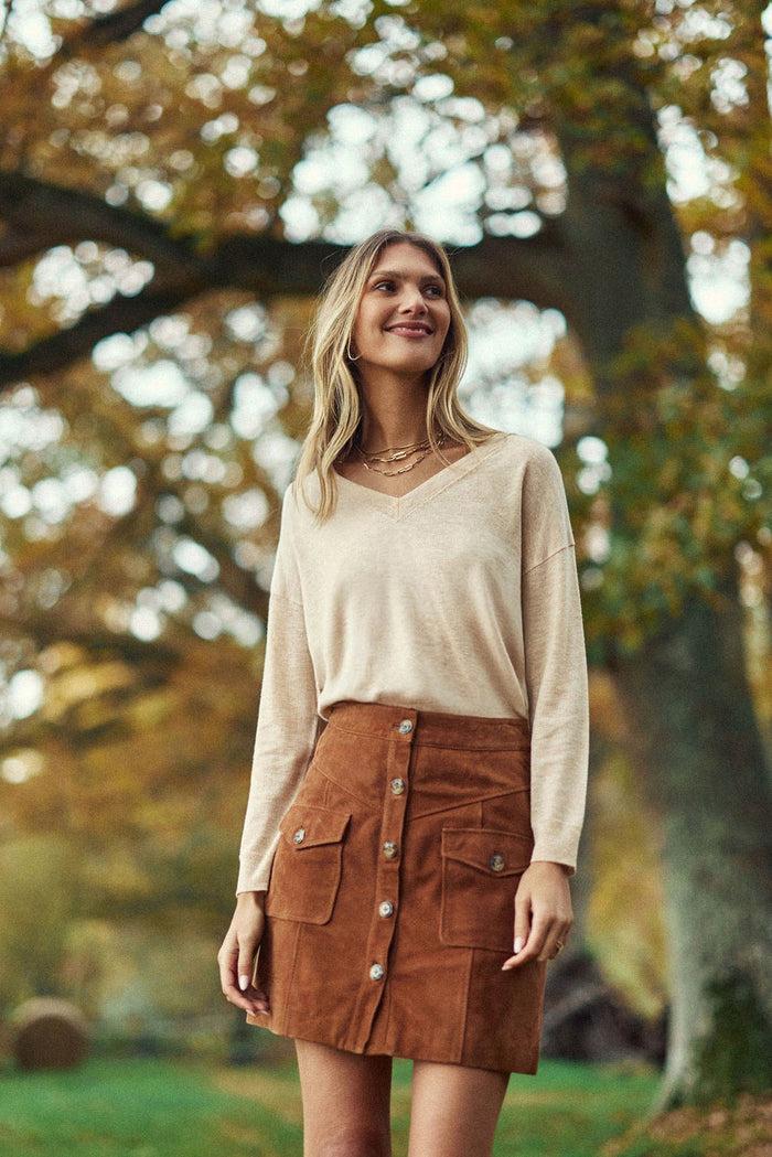 La Petite étoile Jupe En Cuir Camel - Joely