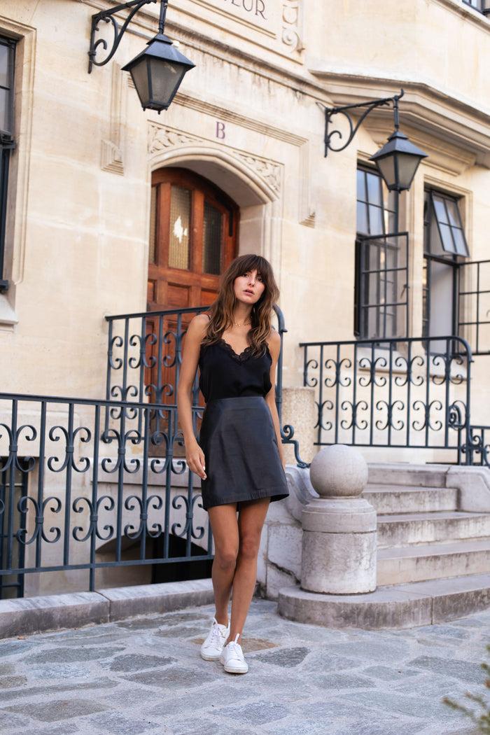La Petite étoile Jupe En Cuir Noir - Asta