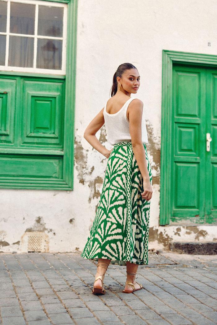 La Petite étoile Jupe Longue Imprimé Vert - Jenna