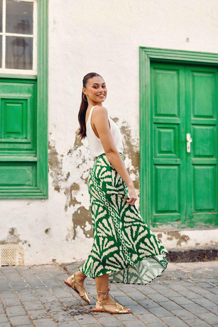 La Petite étoile Jupe Longue Imprimé Vert - Jenna