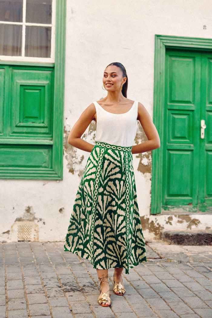 la petite étoile Jupe longue imprimé vert - Jenna