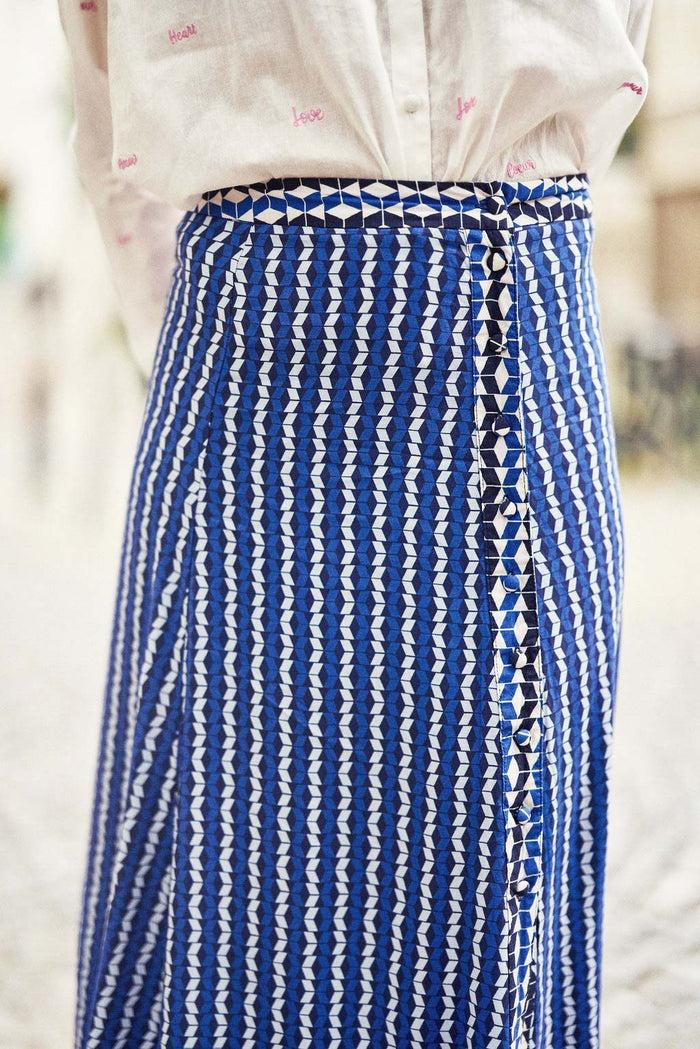 La Petite étoile Jupe Midi à Motifs Bleu - Jendro