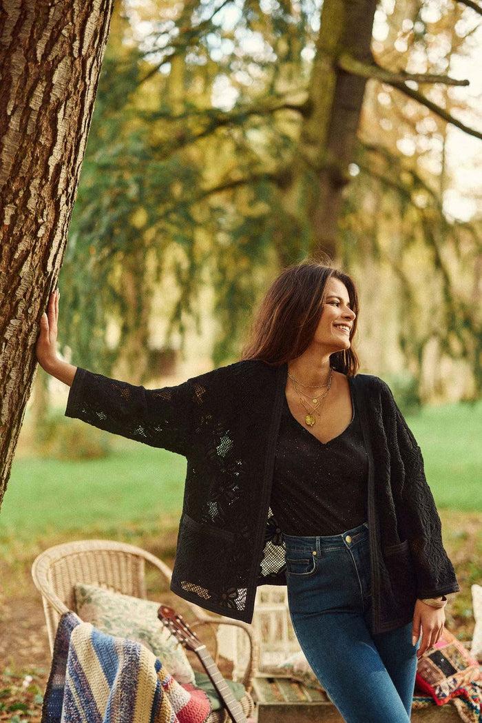 La Petite étoile Kimono En Coton Noir - Violaine