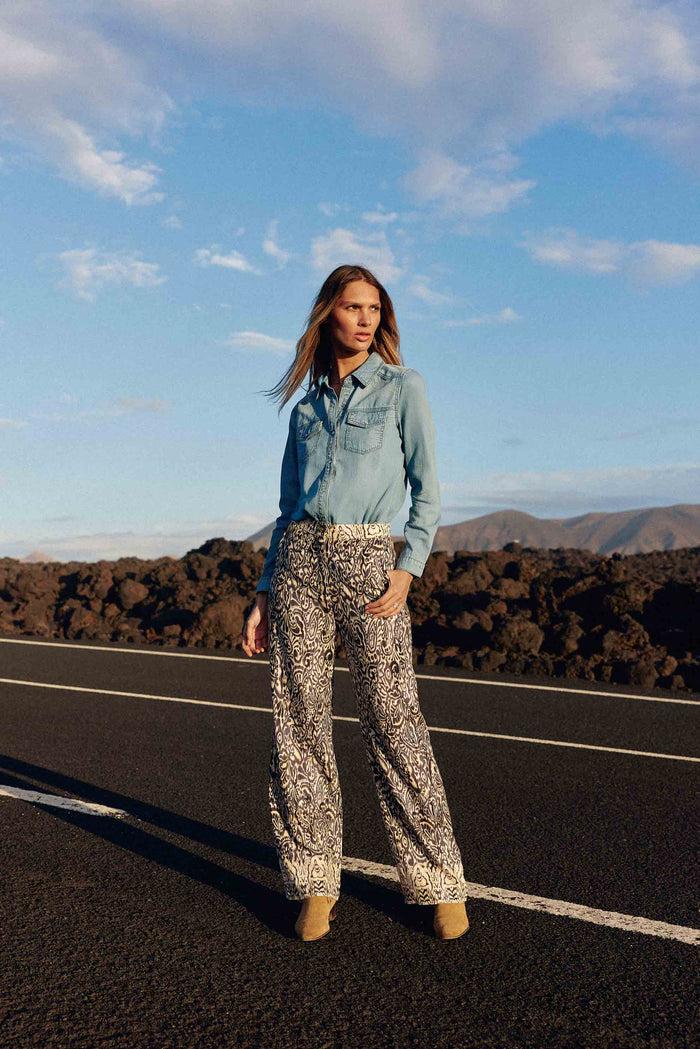La Petite étoile Pantalon Droit Ikat Bleu - Paulina