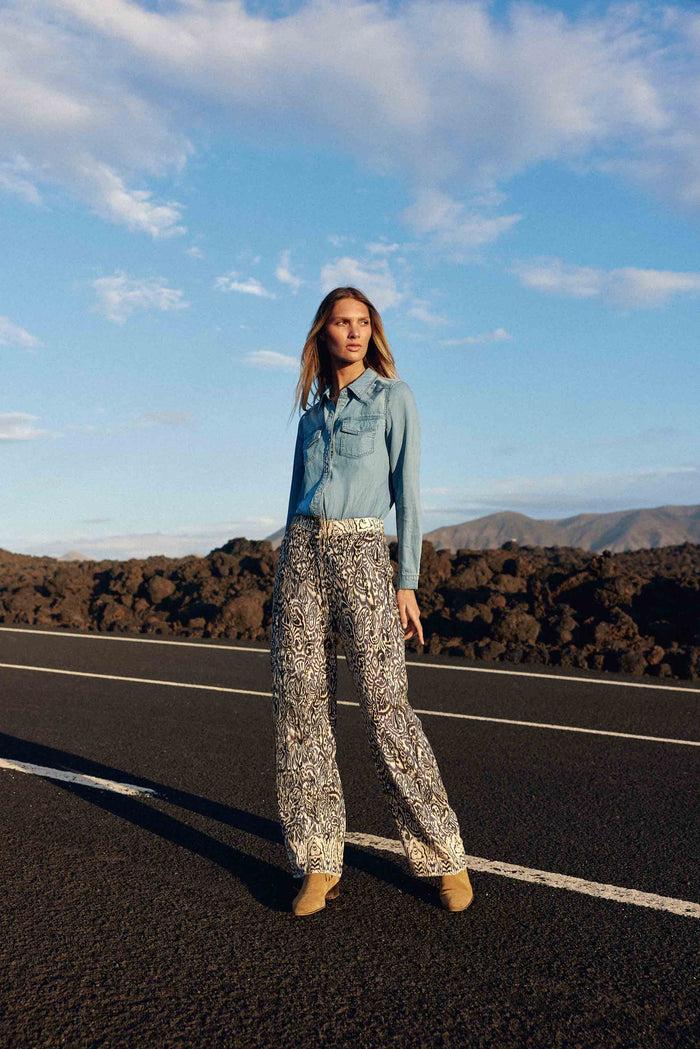 la petite étoile Pantalon droit ikat bleu - Paulina