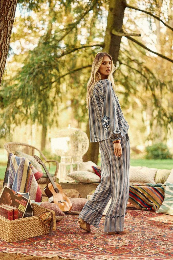 La Petite étoile Pantalon Large Rayé Bleu - Paha