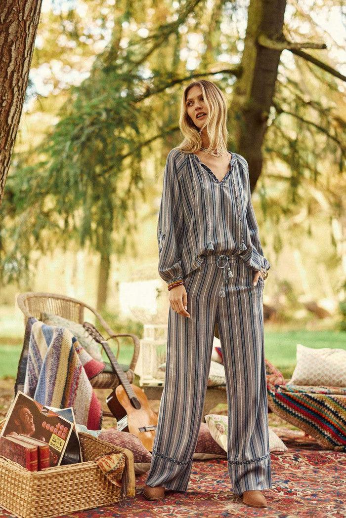 La Petite étoile Pantalon Large Rayé Bleu - Paha