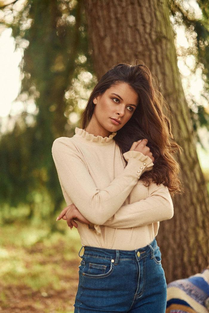 La Petite étoile Pull Col Montant Beige - Solferinos