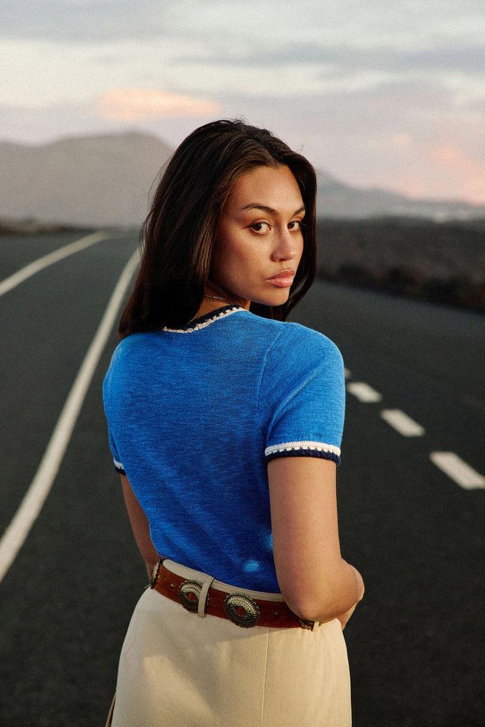 La Petite étoile Pull Col Rond Bleu - Madi