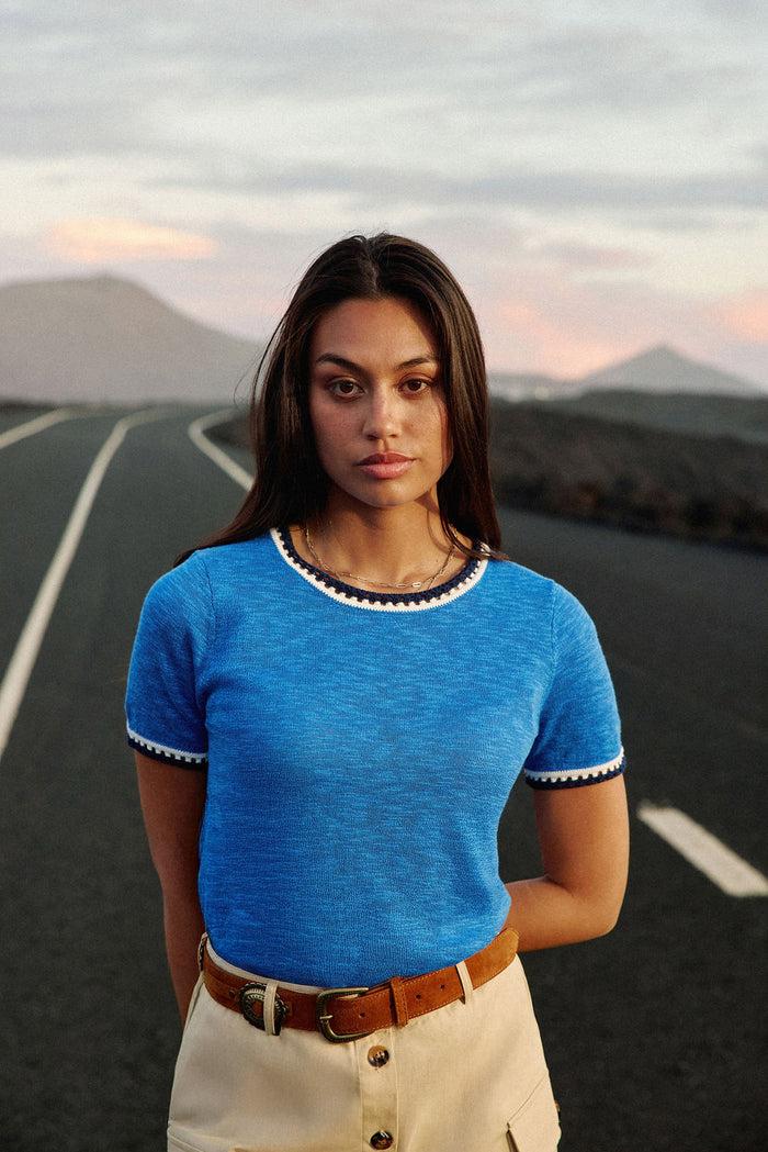 la petite étoile Pull col rond bleu - Madi