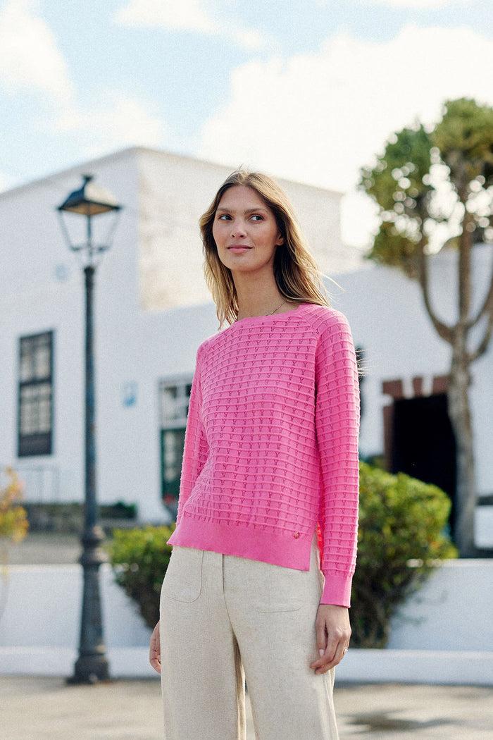 la petite étoile Pull col rond en maille rose - Miko