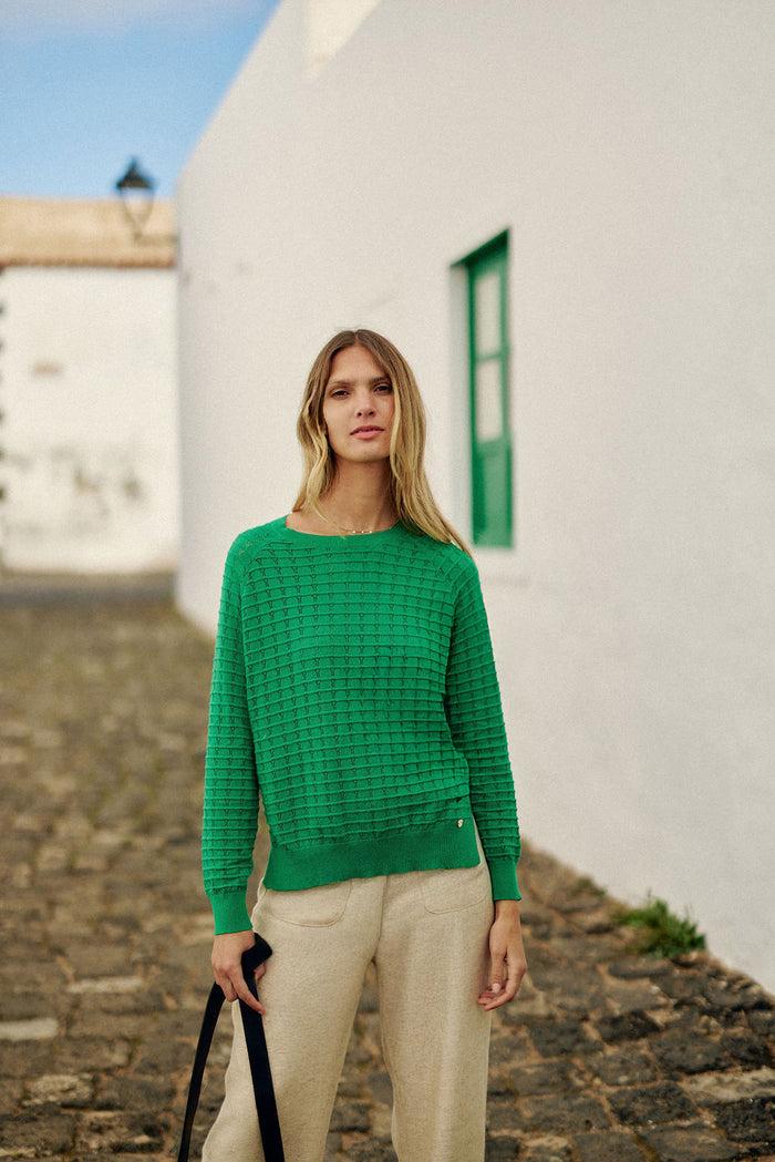 La Petite étoile Pull Col Rond En Maille Vert - Miko