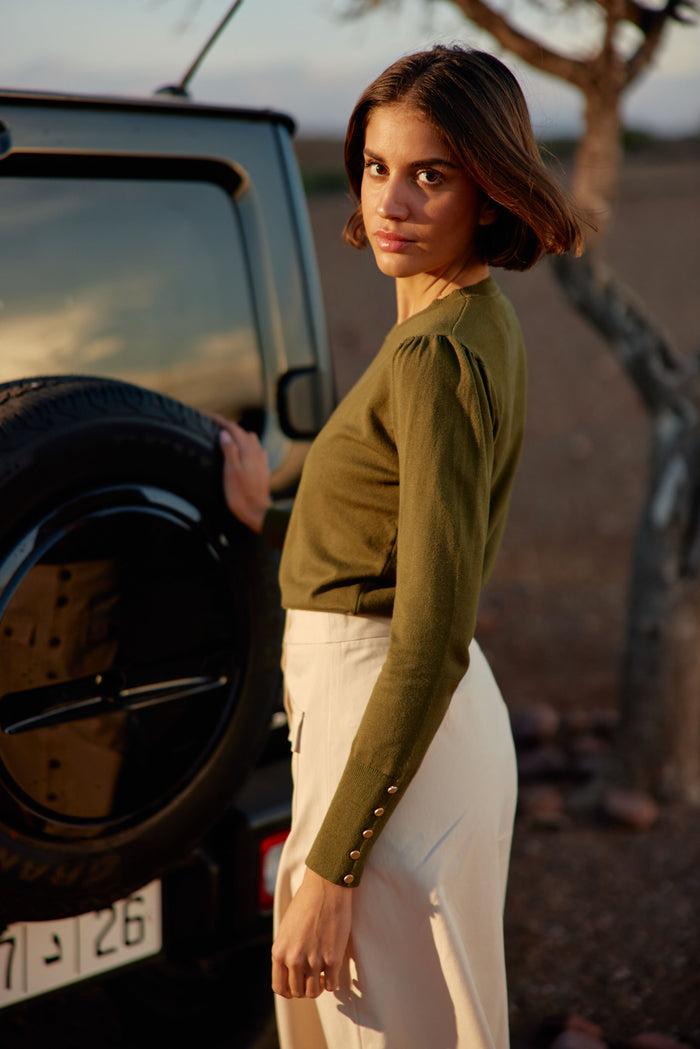 La Petite étoile Pull Col Rond Kaki - Beatrice