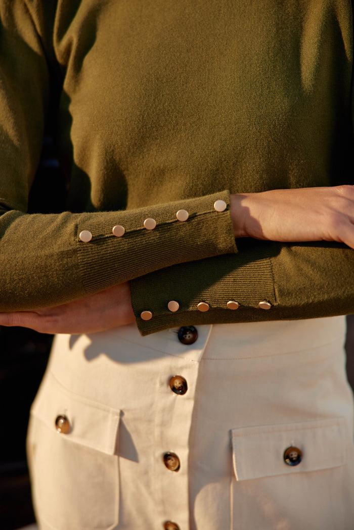 La Petite étoile Pull Col Rond Kaki - Beatrice