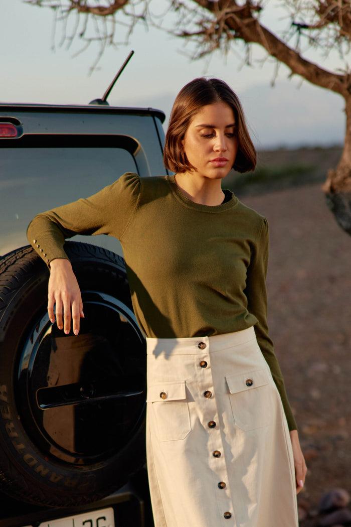 la petite étoile Pull col rond kaki - Beatrice