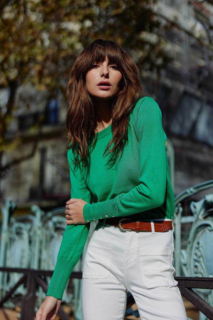 La Petite étoile Pull Col Rond Vert - Beatrice