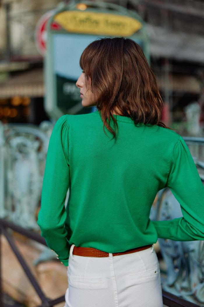 La Petite étoile Pull Col Rond Vert - Beatrice
