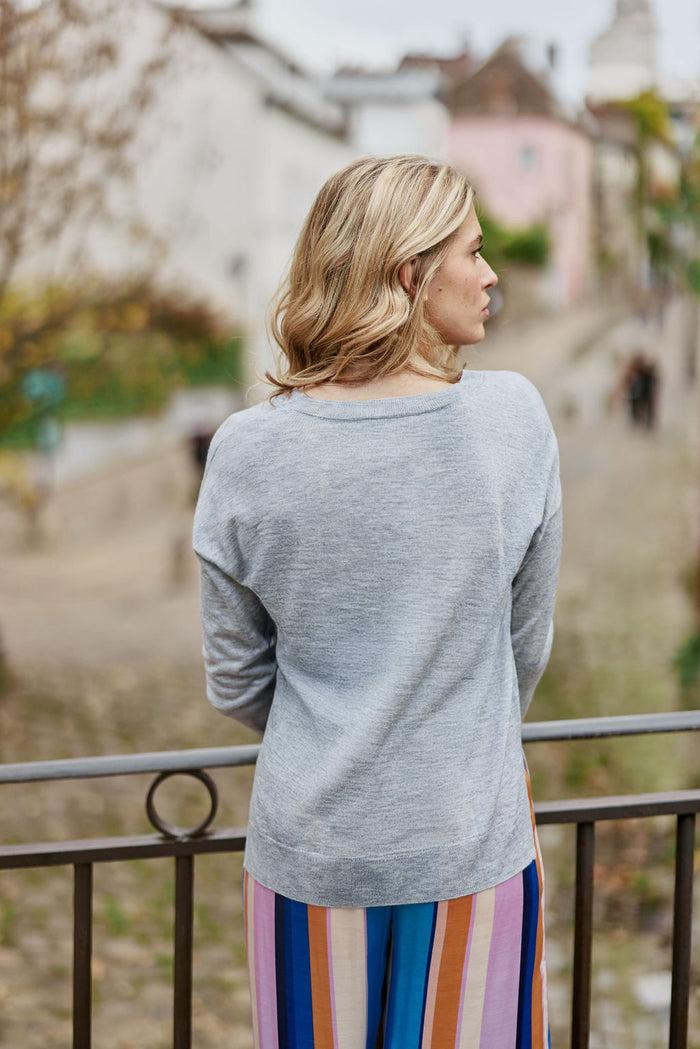 La Petite étoile Pull Col V Gris - Melya