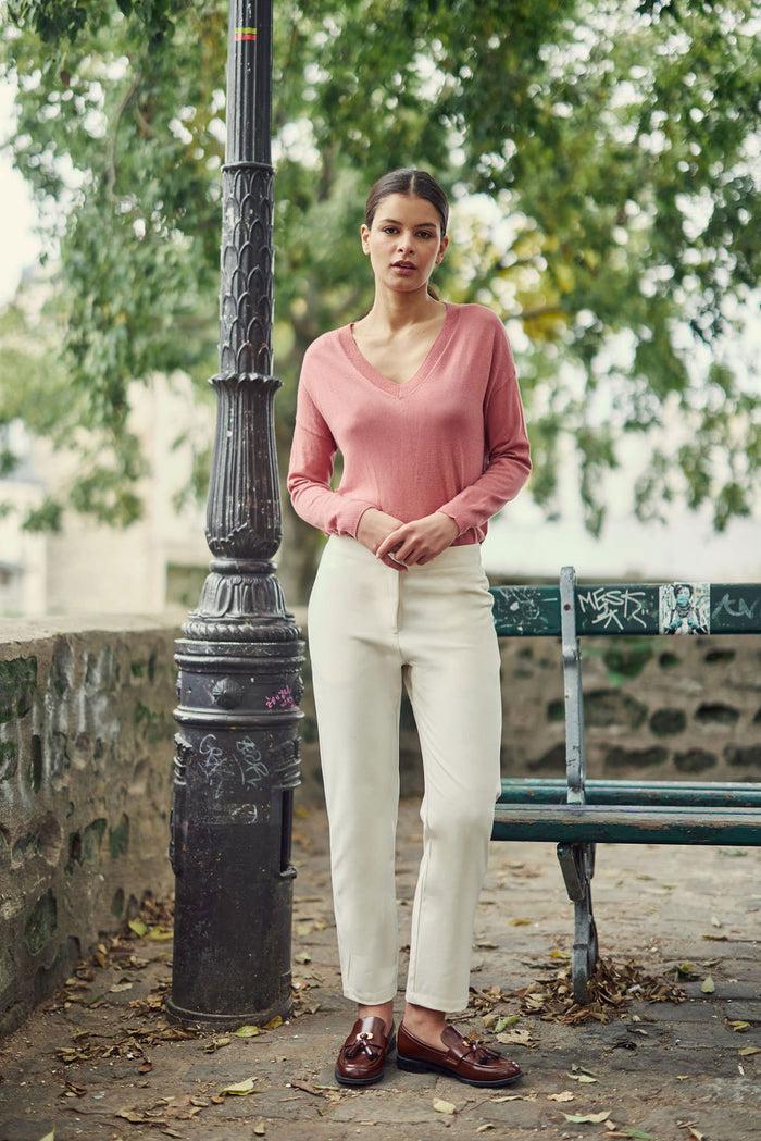 La Petite étoile Pull Col V Vieux Rose - Melya