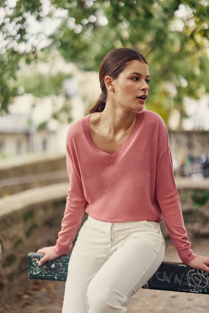 la petite étoile Pull col V vieux rose - Melya