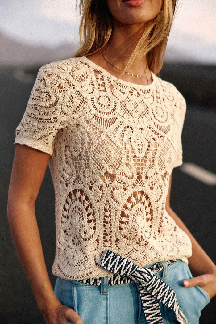 La Petite étoile Pull Manches Courtes Beige - Malia
