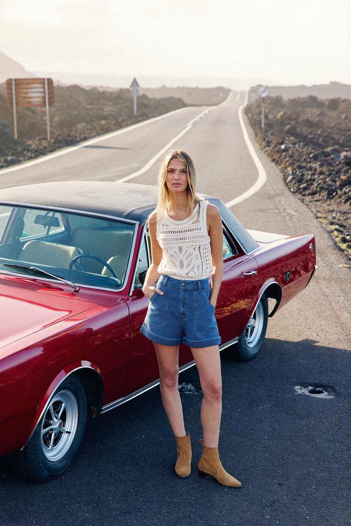 La Petite étoile Short En Denim Indigo - Sarah