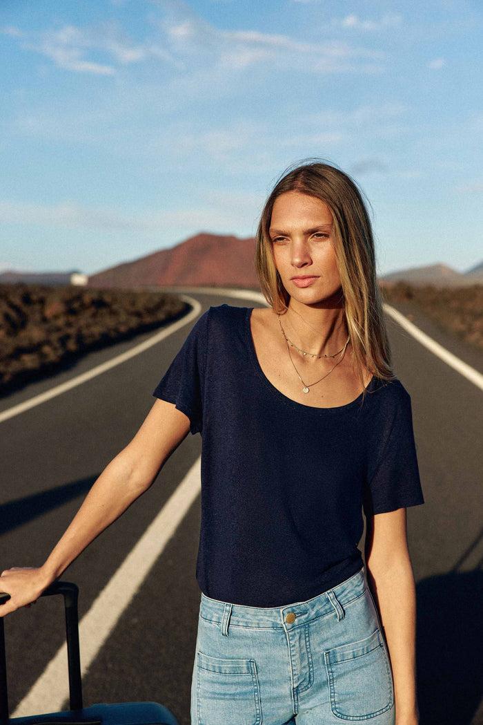 la petite étoile T-shirt col rond marine - Tia