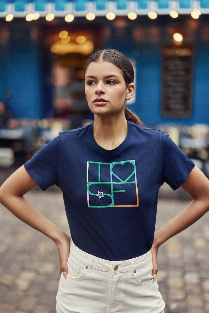 la petite étoile T-shirt col rond marine - Tilove
