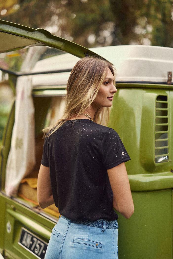 La Petite étoile T-shirt Col Rond Noir - Elva