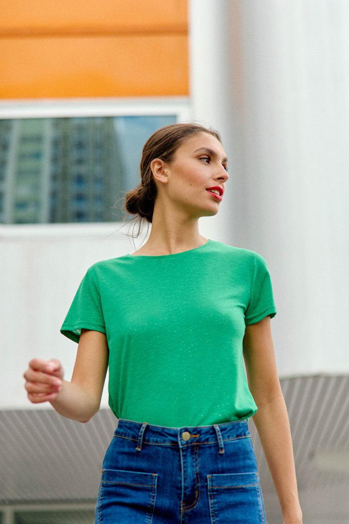 la petite étoile T-shirt col rond vert - Elva