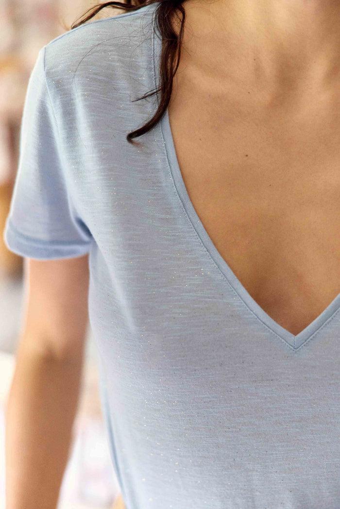 La Petite étoile T-shirt Col V Bleu Gris - Elvie