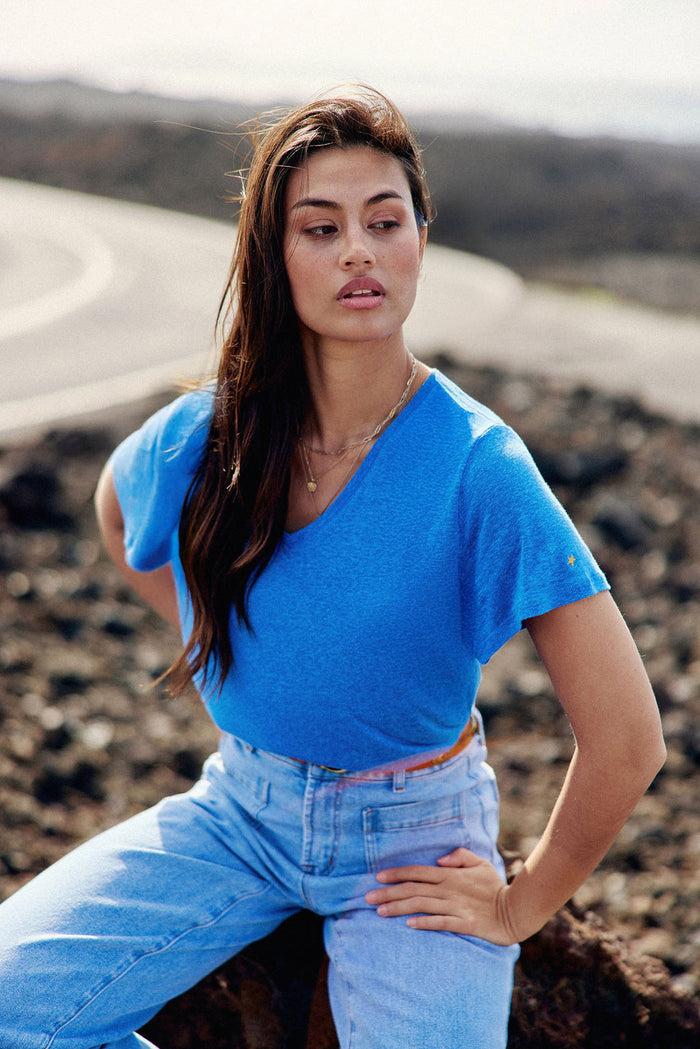 La Petite étoile T-shirt Col V Bleu - Thana